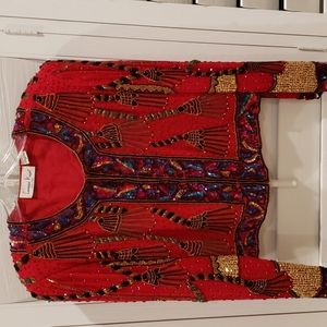 Lawrence Kazar New York red beaded jacket
